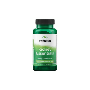 Swanson Kidney Essentials, 60 veggie capsules, is a dietary supplement labeled for urinary tract health and kidney function support with powerful antioxidants.